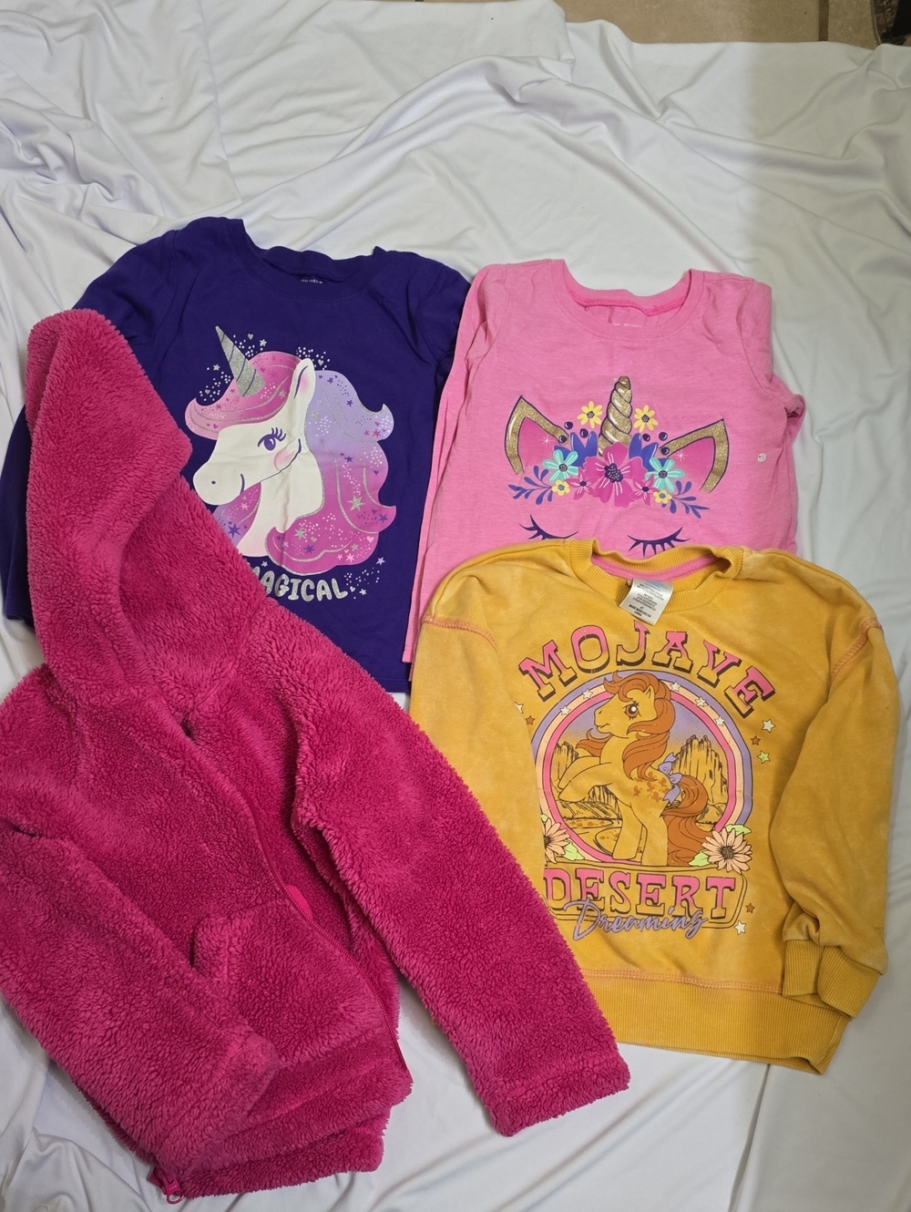 Kids Unicorn Graphic Tops and Cozy Pink Jacket - Multicolor Set